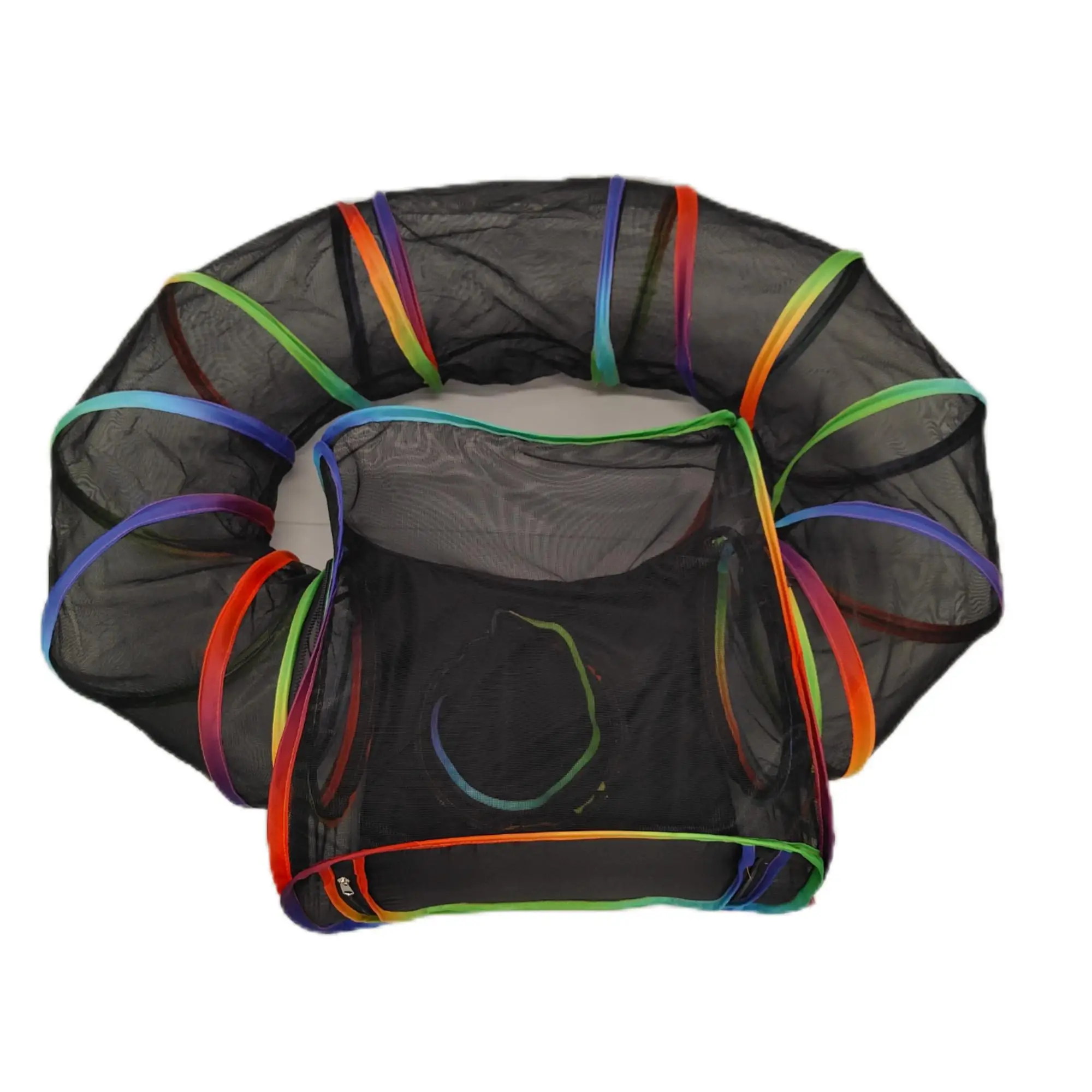 2 in 1 Square Pet Cage with U Type Tunnel Small Animals Suitable for Cat Dog Kennel Tunnels Easy to Open&Fold Colorful Mesh Net