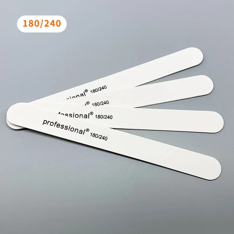 17.8cm Double Sided Thin Manicure Grinding Sand Strip White Straight Wood Sanding Nail Files 100/180