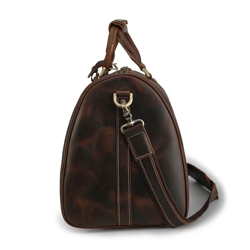 Custom Logo Material Large Capacity Men 100% Full Grain Leather Holdall Weekender Luxury Leather Travel Duffel Bag for  Outdoor