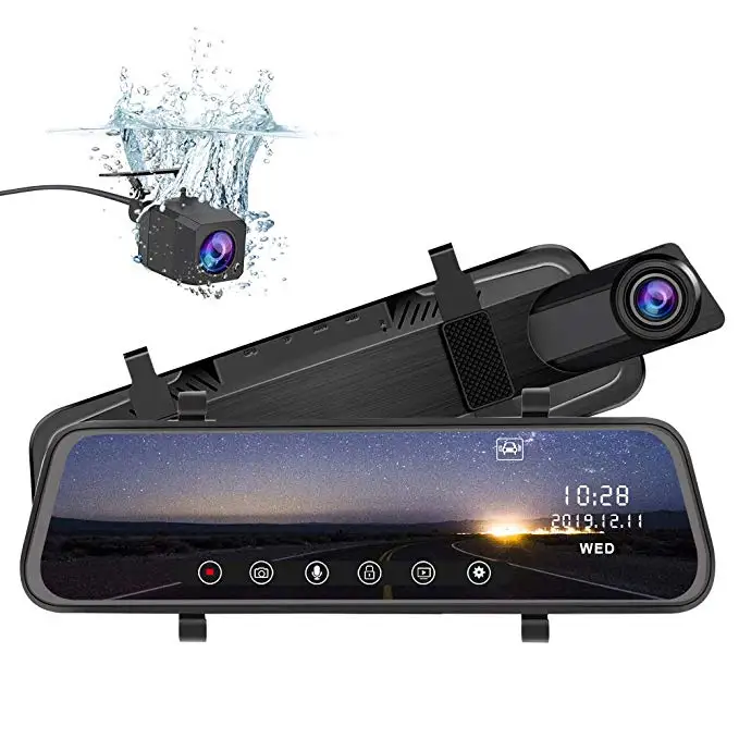 TOPSOURCE 10' stream media Dash Camera 1080P Rear View Mirror Media Car DVR Recorder with Night Vision G Sensor Parking Monitor