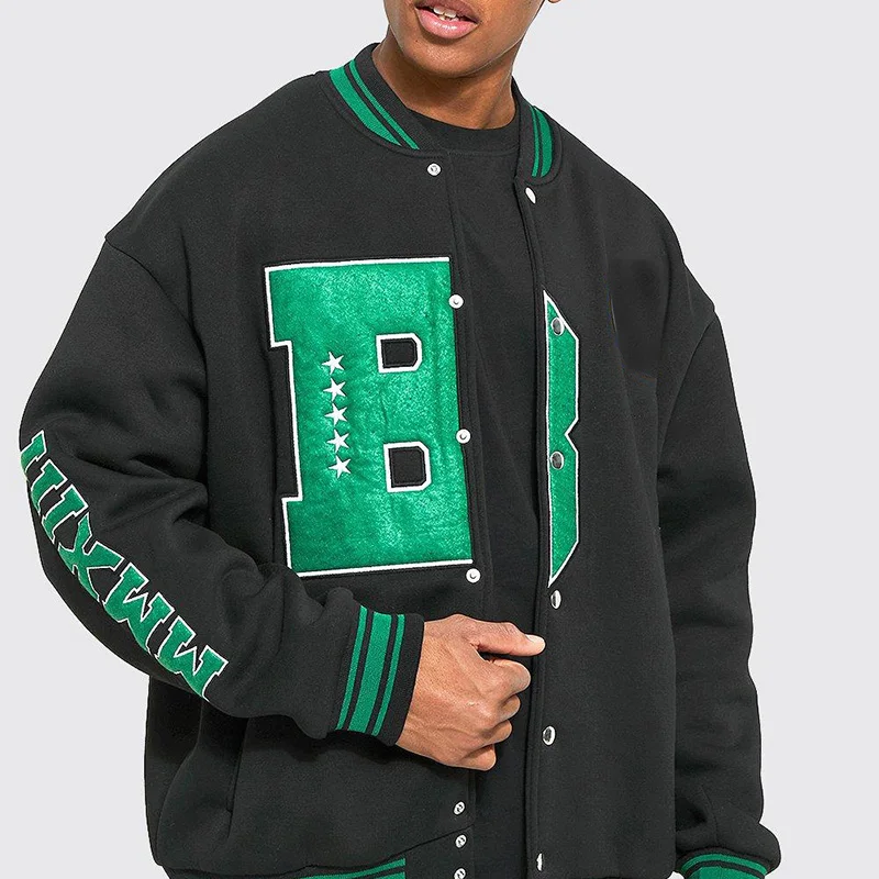 Custom Snap Button Closure Embroidery Letter Pattern leather sleeves letterman wool varsities jacket