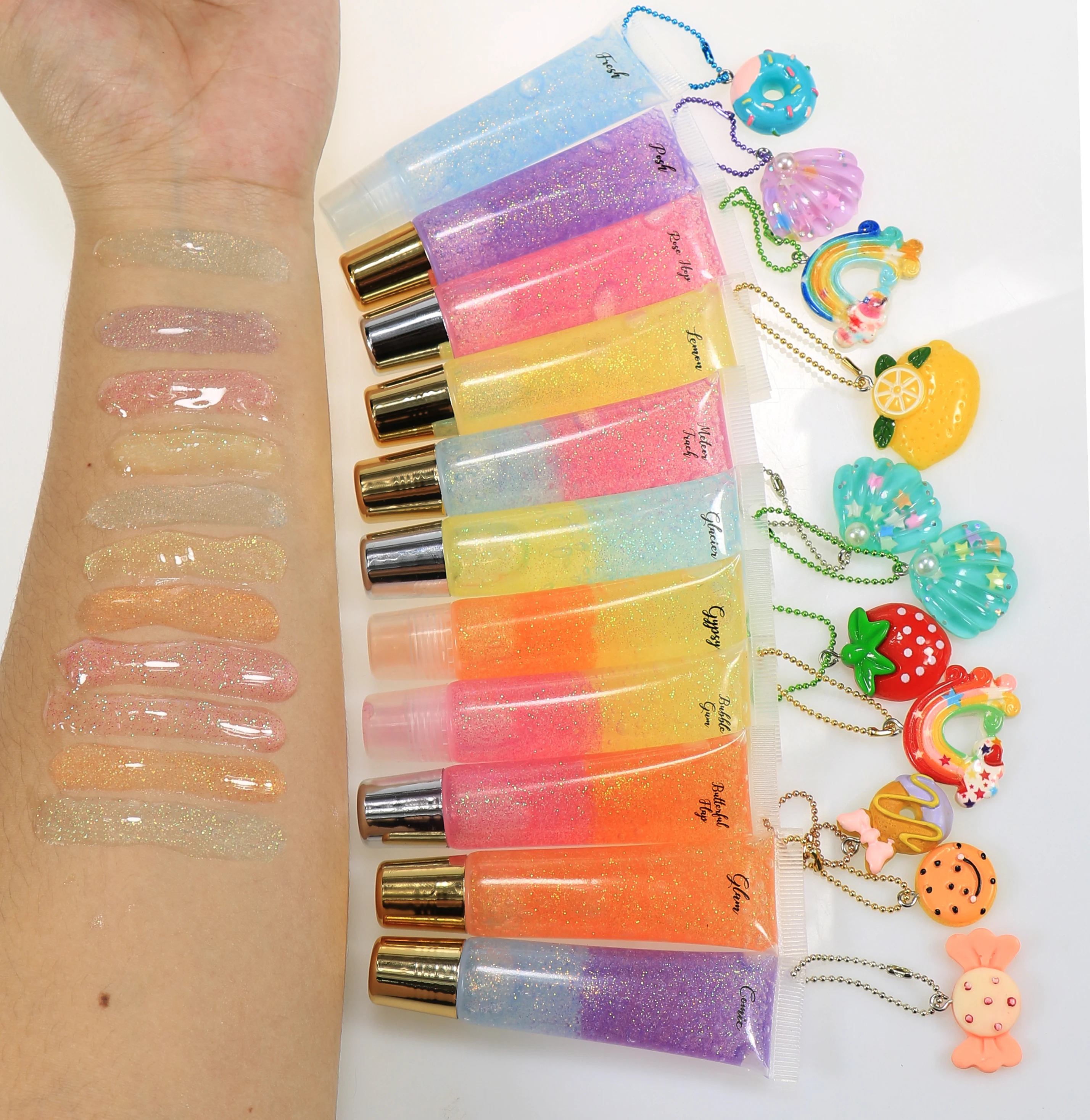 
Gradient Candy Jelly Clear Lip Gloss for Kids Glitter Colorful Lip Gloss with Squeeze Tube Private Label 