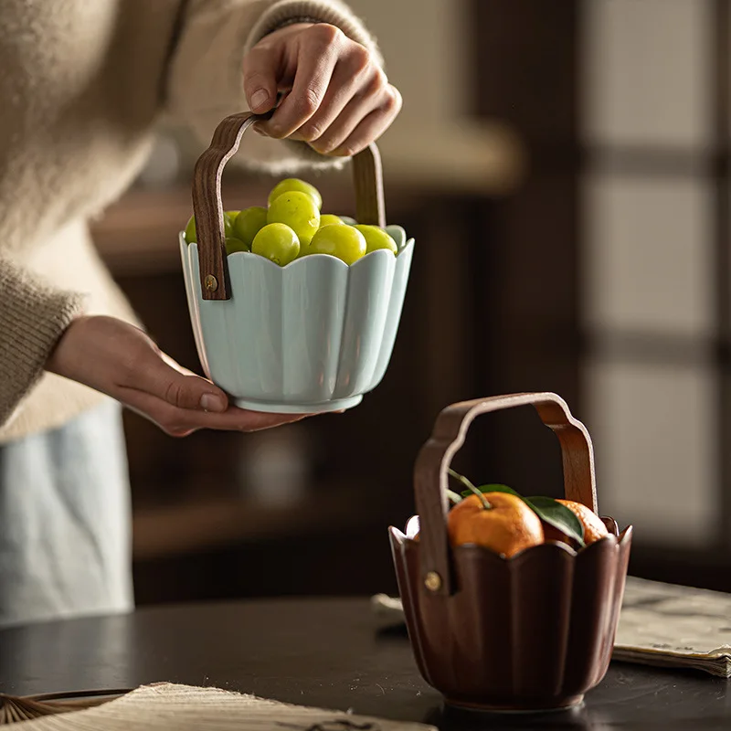 New Chinese Style Ceramic Storage Basket Fruit Basket Light Luxury High End Ceramic Plate