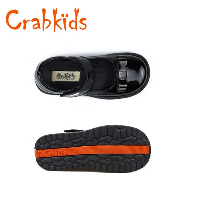 Crabkids Factory Wholesale Black Shying Leather School Shoes for Girls
