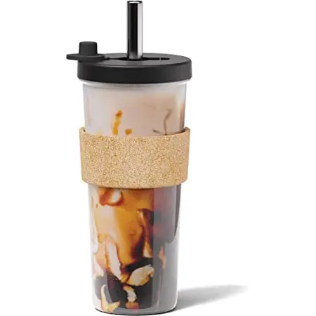 Reusable Boba Cup Smoothie Cup with Resealable Lid Plug - 550 ml/20 oz Boba Tumbler Milk Tea  Double Wall Insulated Boba Tea Cup