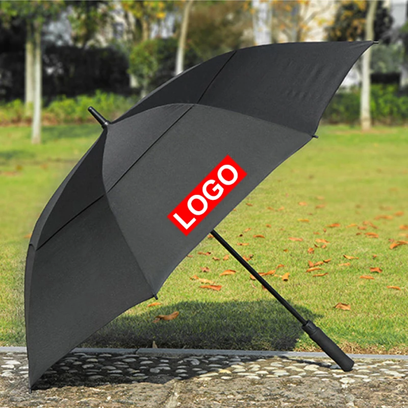 Высококачественный рекламный двухслойный большой зонтик с защитой от ветра и логотипом на заказ, брендовый зонтик для гольфа с сублимационной печатью