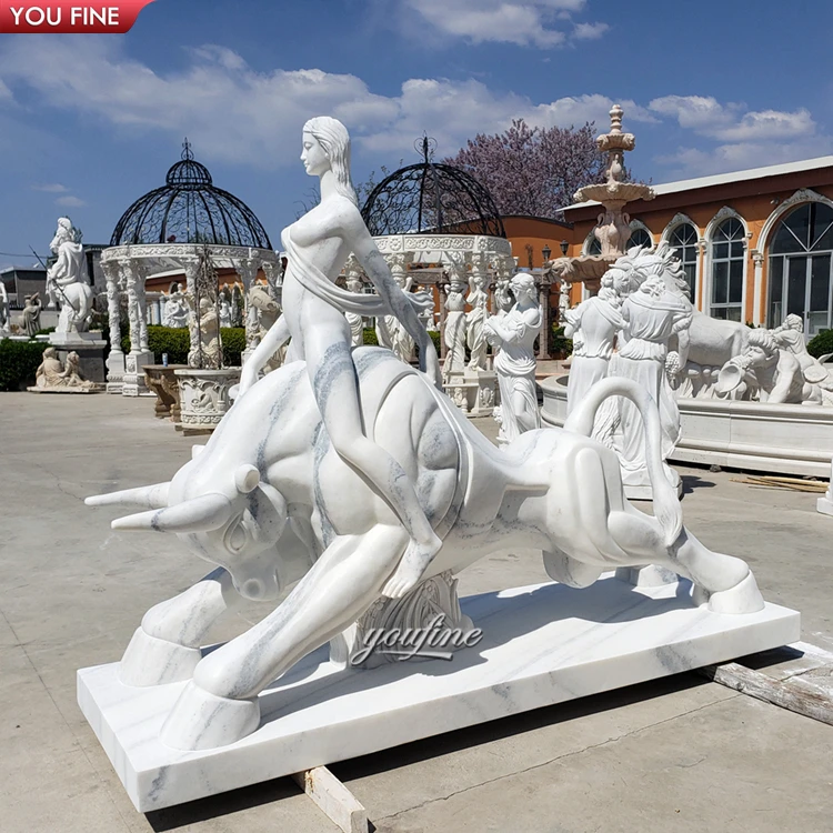 Изготовленный на заказ из натурального камня ручной работы женские статуи Античные Мраморные удобные для вождения украшены статуя быка