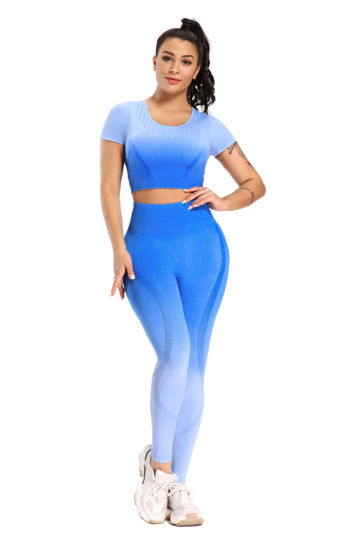 
2020 New Gradient Seamless Yoga Set High Waisted Workout Fitness Suit Sport For Women 
