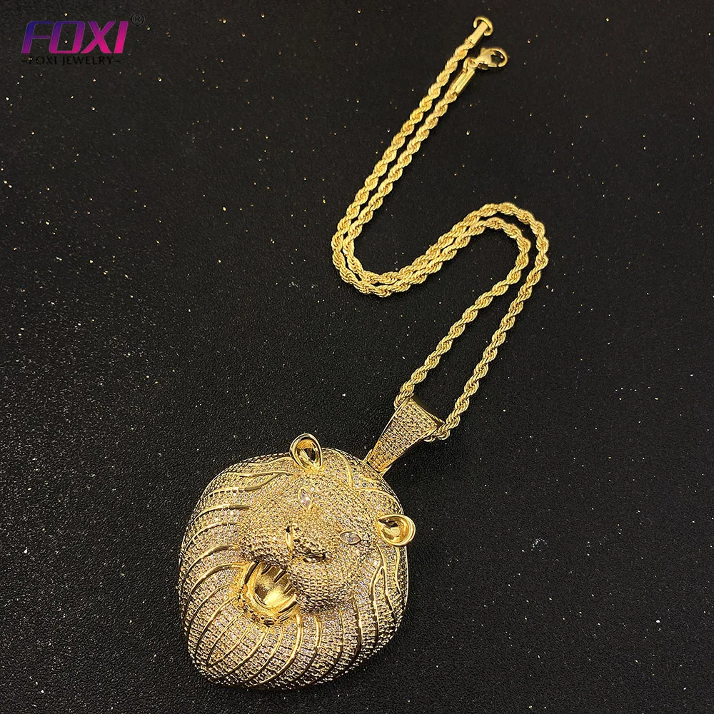 Hip Hop Roaring Lion Pendant High-End Luxury Charm Gold Plated Full Moissanite Realistic Lion Charm Necklace Pendant For Men