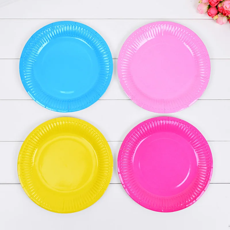 disposable paper Plates  Large Round Paper Dinner tableware solid color Party Tableware Supplies