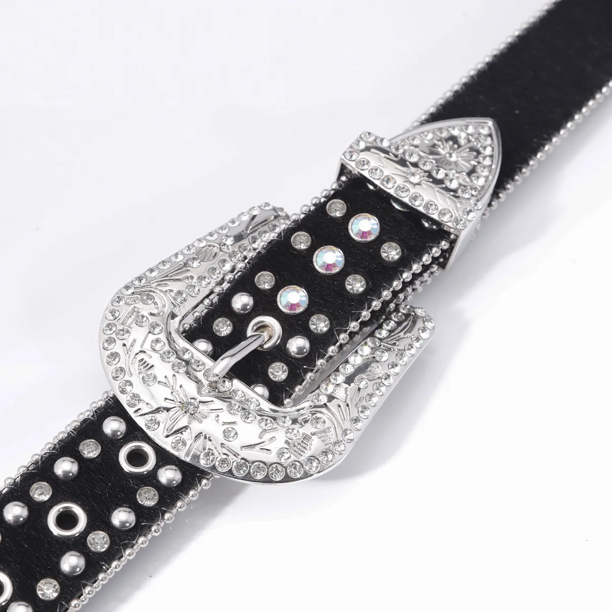 Wholesale Ladies Belt European American Punk Style Alloy Diamond Cross Wind Edge Beads Pin Buckle Leather PU Material Pants