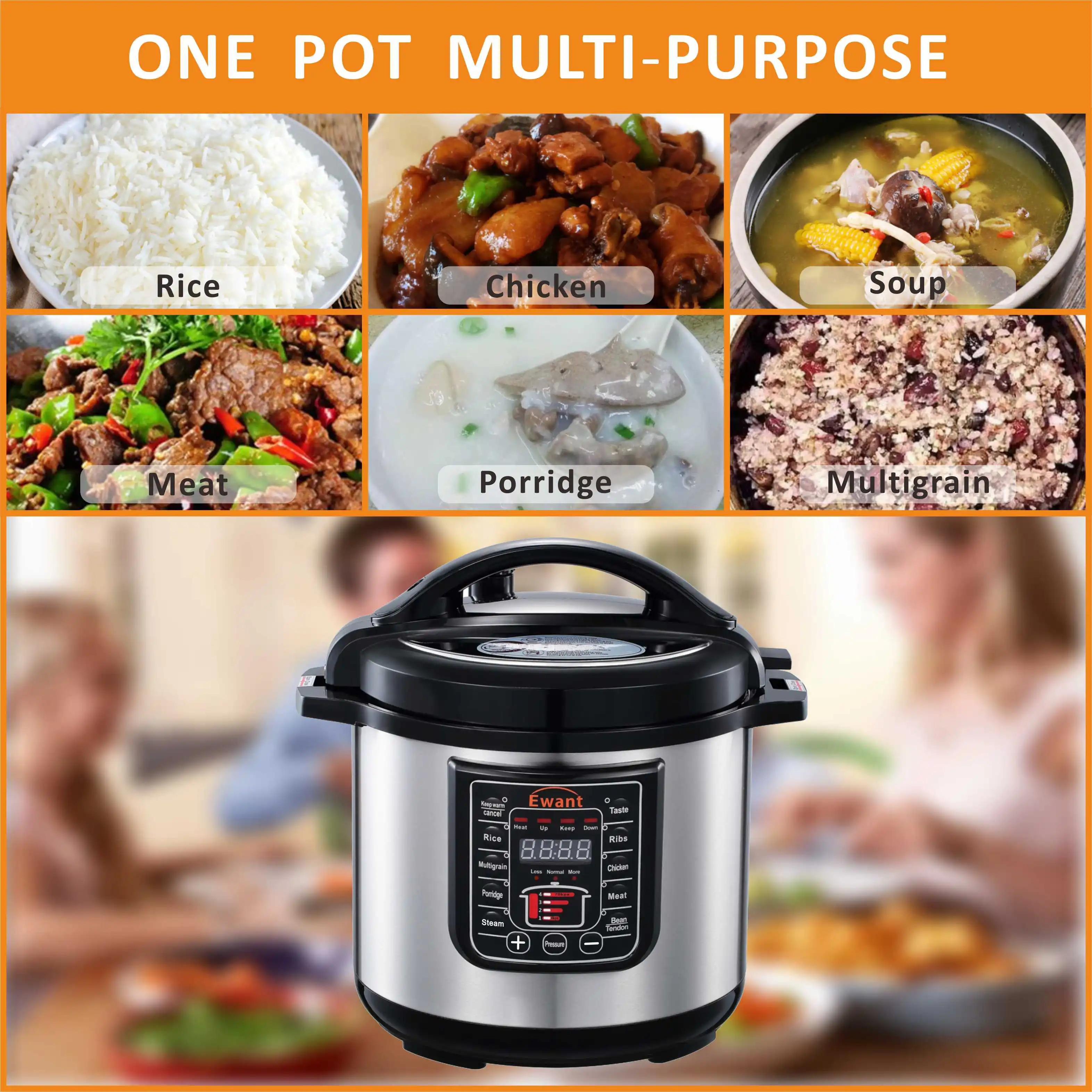 Ewant 8L 240V 1350W 70Kpa Low Price 3 in 1 Digital Non Stick Electric Pressure Cooker stainless steel With Temperature Control
