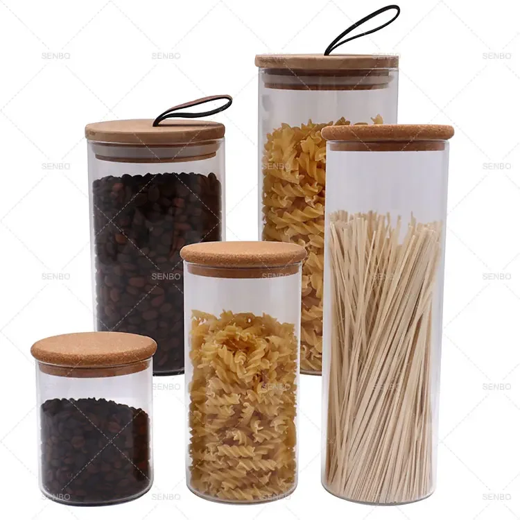 Square Transparent Airtight Borosilicate Glass Food Storage Jar with Acacia Wood Hand Lid for Candy Tea Coffee Bean