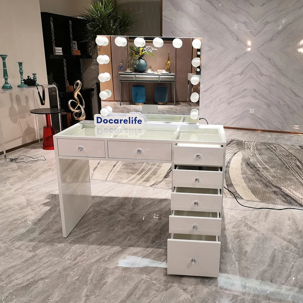 Docarelife Luxury Modern Bedroom Set Hollywood Dressers Makeup Vanity with Lighted Mirror
