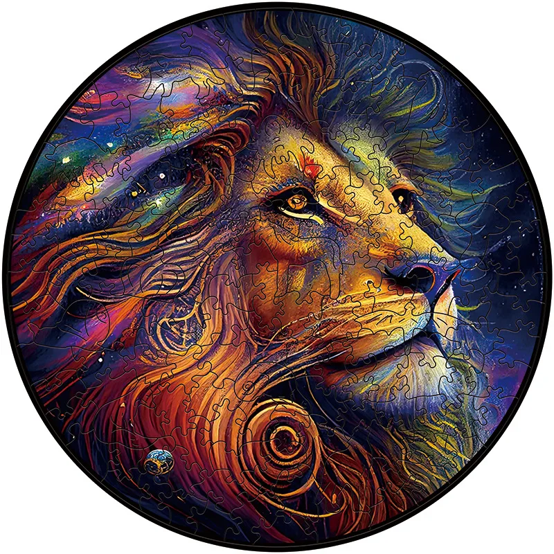 TT-Ypan-3901 Factory Custom Design Round Shaped Animals Lion Wooden Puzzle Mandala Lion Surprise Toys 3D Wood Jigsaw Puzzles