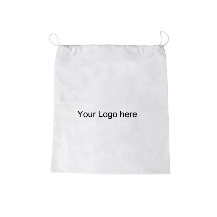 44 x 44 cm Customized Recyclable Reusable Black Drawstring White Cotton Anti Dust Bag for Shoes Handbags