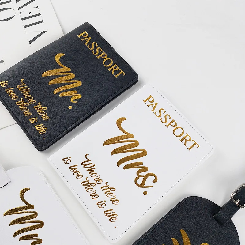 Mr and Mrs Luggage Tags & Passport Holder Set Cool Bridal Shower Gifts unique 2024 Wedding Gifts for couples