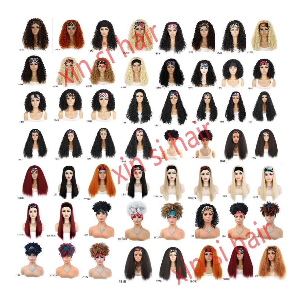Wholesale Synthetic Deep Curly Wigs Drawstring Hair Afro Kinky Curly Short Headband Wigs