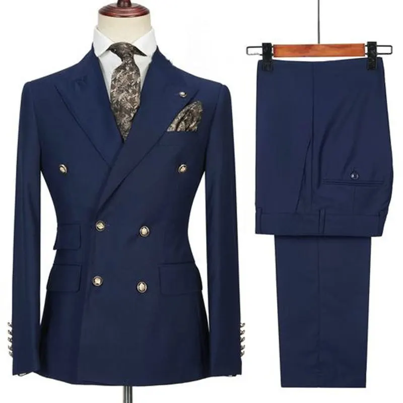High Quality Custom Blue Dark  Double Breasted Men  Suit for  Slim Fit  two Piece