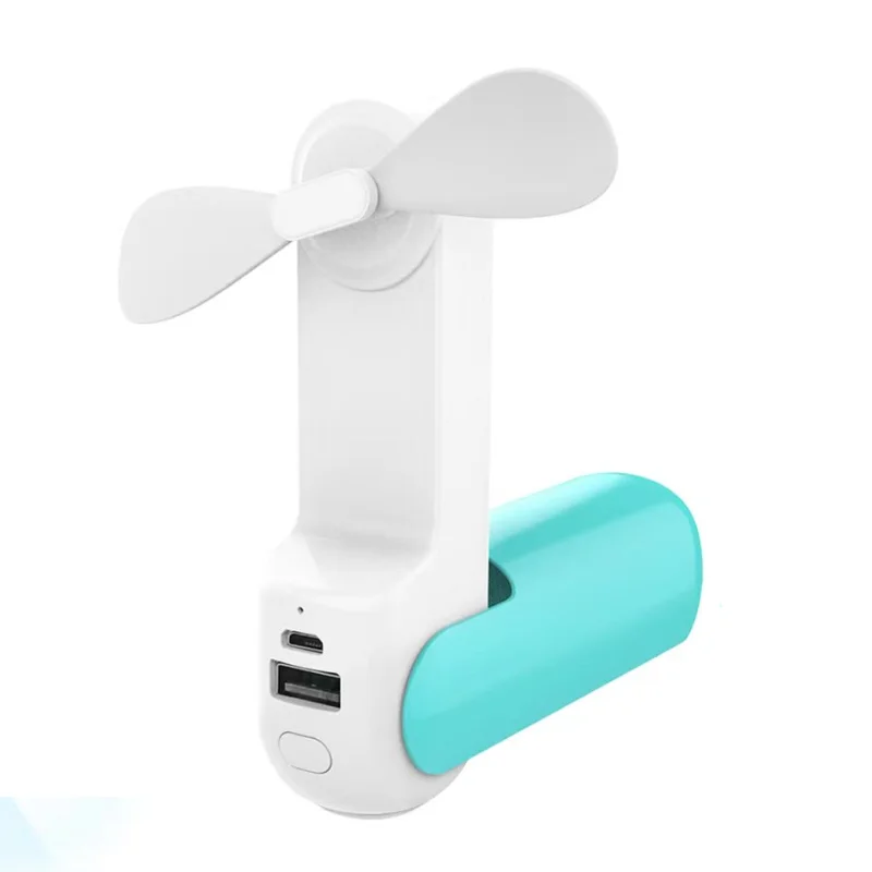 Portable Mini Handheld Fan with Power Bank for Travel Camping USB 2000mAh Recharge Small Pocket Fan with torch light