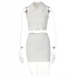 CA2407A 2022 Summer Popular Trending Women Clothes Sexy 2 pieces Tops And Mini Skirt 2 Pcs Set Clothing