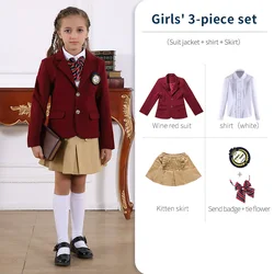 Factory Wholesale  Primary and Kindergarten Boys and Girls School Uniform Burgundy Blazer Set