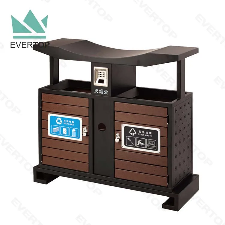 DA-200W Public Wooden Sorting Design Trash Bin Recycle Dust Bin Outdoor Metal Garbage Bin for Outdoor Space Hotel Wood Trash Can