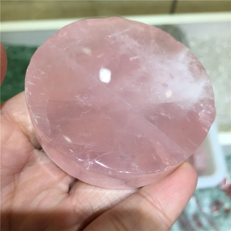 
Wholesale Natural Crystal High Quality Cheap Price Polished Pink Rose Quartz Round Cake Slice For Carving 