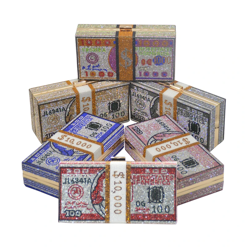 Роскошный кошелек со стразами на $100, вечерняя сумочка-клатч, кошелек с кристаллами, блестящий кошелек для денег, кошелек для денег со стразами