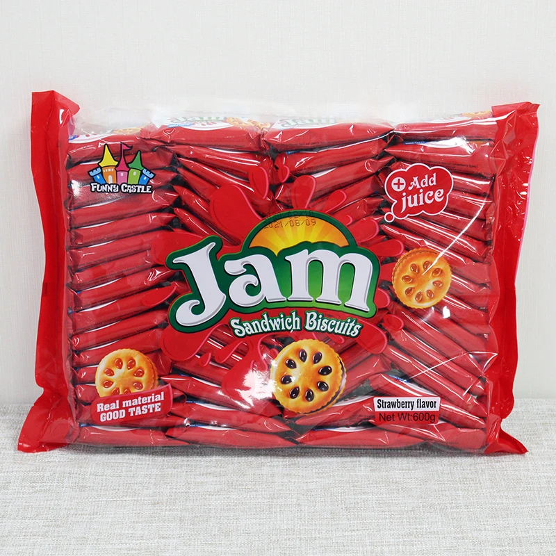 Fresh fruit jam filled sandwich biscuits 600g strawberry Crispy Biscuit butter cookies manufacturer