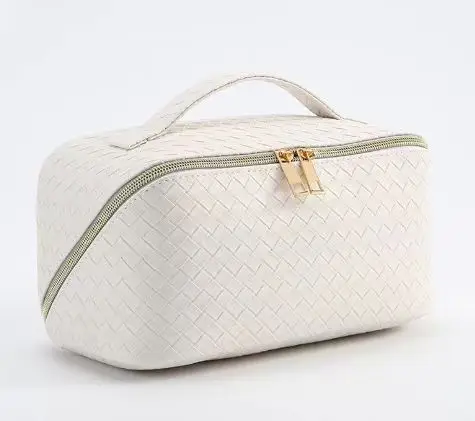 Custom Logo  Large Capacity PU Leather Cosmetic Makeup Bag travel organizer leather toiletry large capacity cosmetic pouch bag