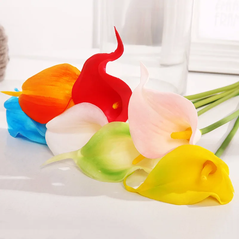 Wholesale Artificial Flowers High Quality Home Decoration Plants Soft Color PU Real Touch Plastic Faux Calla Lily