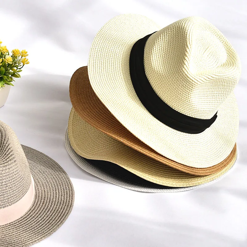 Custom Unisex Sun Hats for Summer Beach UV Protection Panama Paper Hats for Women Men Straw Sun Hats with Chinstrap Factory
