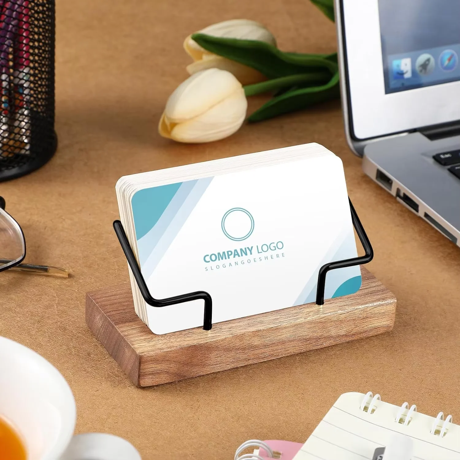 2 wooden business card display racks and postcard holders suitable for office and home desktops