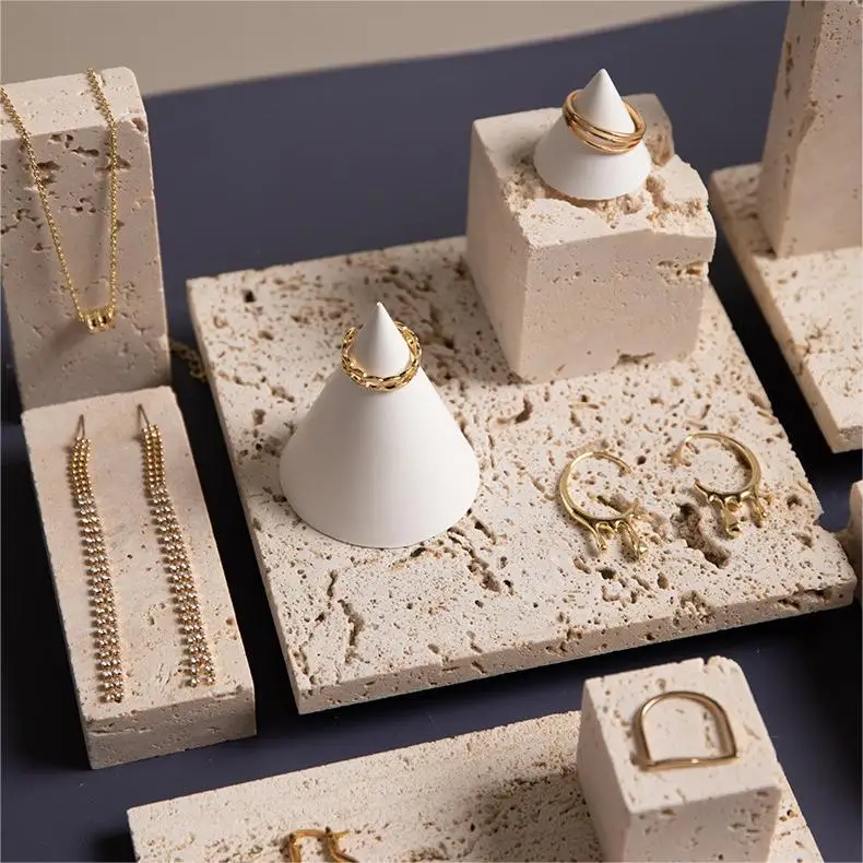 Natural marble jewelry decoration ornaments cube earrings necklace ring display stand earring set display
