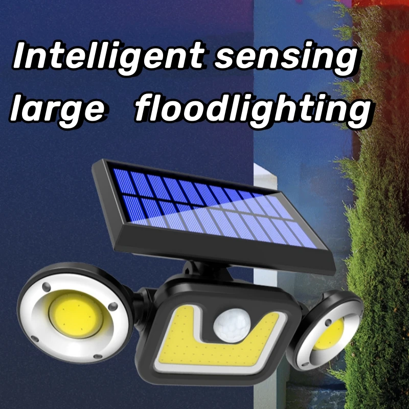 Outdoor Solar Garden Lights Waterproof 3 Adjustable Heads 270 Wide Angle 83COB Solar Light Body Sensor Wall Lamp
