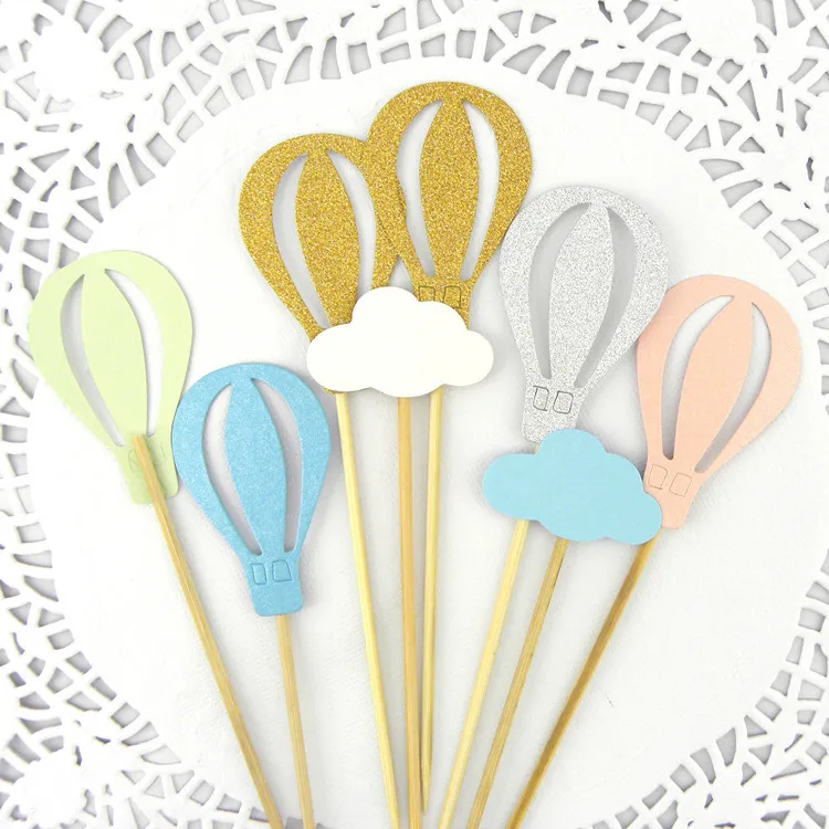 Ins стиль мечтательный воздушный шар облака кекс бумага Бамбук деревянные шампуры Оптовая Еда Декор зубочистка свадебный торт Топпер