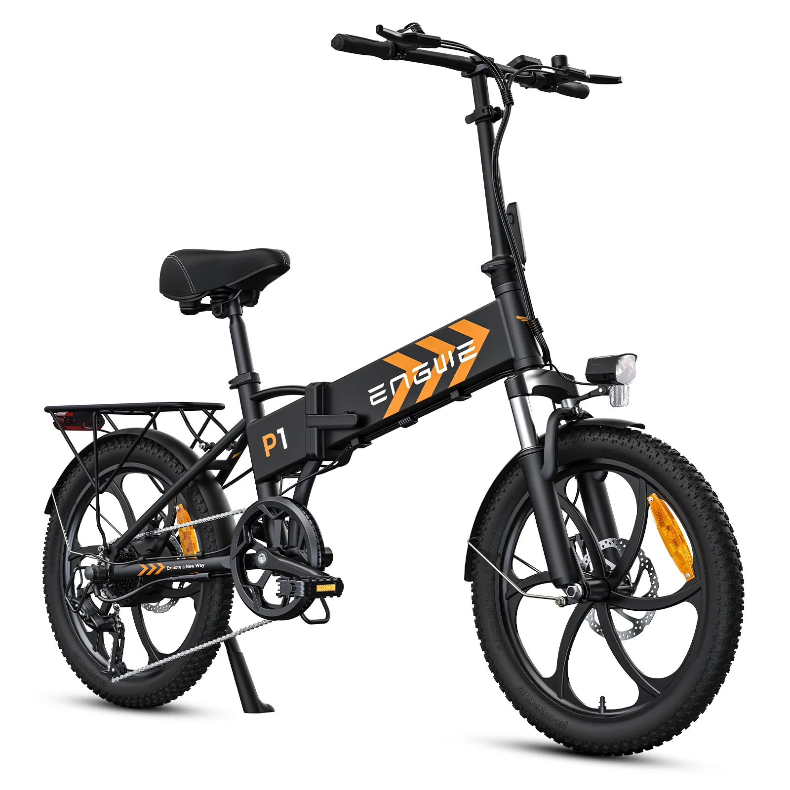 ENGWE P1 Folding Electric Bike 20*2.3 inch Wide Tires 250W Motor 36V 13Ah Battery 25km/h, Dual Disc Brake Max 100km Range
