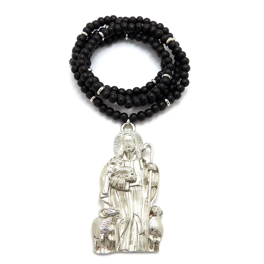 Custom Hip Hop Egyptian Bird God Pendant 8mm 30inch Wooden Beads Funky Chain Necklace