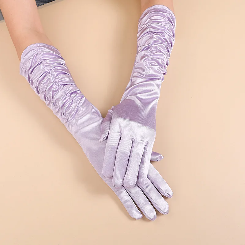 Love Party Long Satin Pleated Bridal Gloves Color Butyl Bag Finger Wedding Wedding Stage Party Fashion