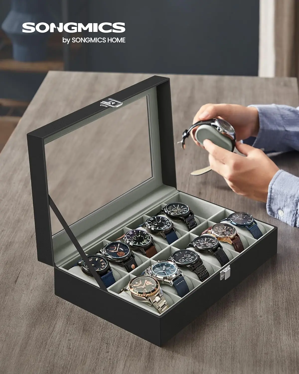 Custom watch box organizer for men watch display case for men large mens watch case holder as gift