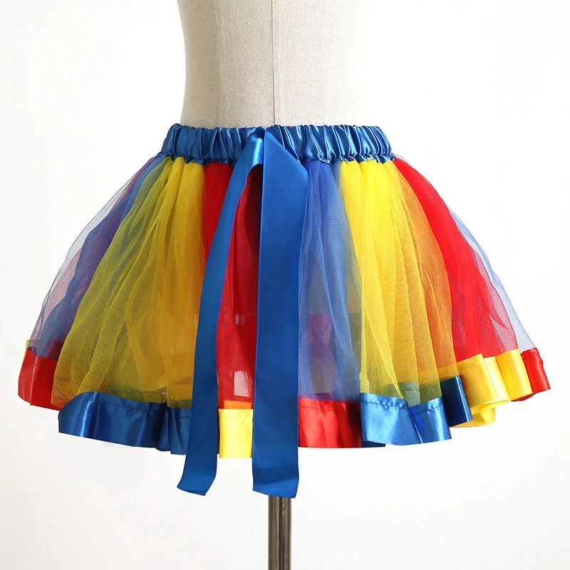 Kids Rainbow Tutu Party Dance Skirt Little Girls Dress Performance Birthday Princess Tutu Skirts With Bow