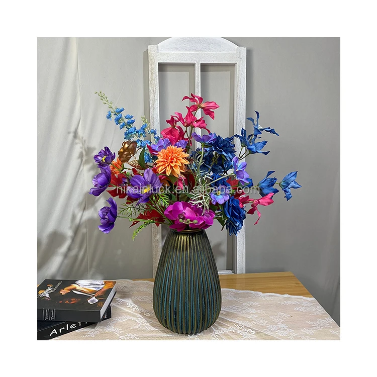Customized Artificial Flower Bouquet Midnight Theme Blue Purple And Orange Multi Color Silk Flower Bouquet For Wedding Decor