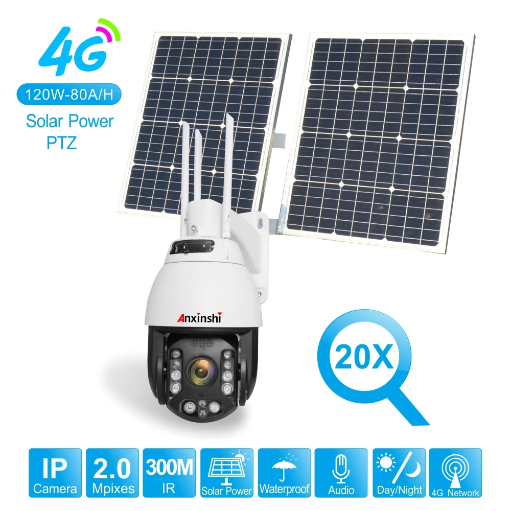 Anxinshi starlight 20x zoom ir 300m 4G Wifi IP солнечная панель Cctv камера