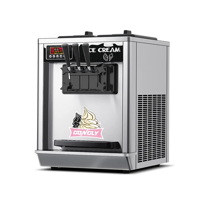 Gongly Commercial Ice Cream Machine 110V1700W  3 Flavors Soft Serve Ice Cream Maker Auto Clean for Cafe, Restaurant, Snack Bar
