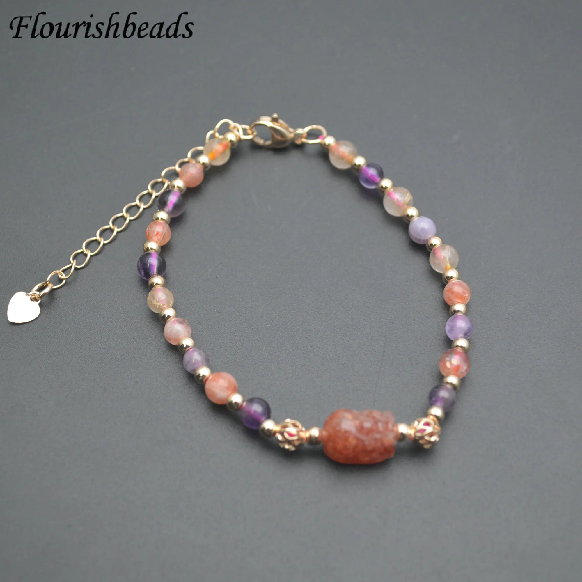 Wholesale Good Quality Natural Amethyst Tourmaline Round Shape Trendy Fashion Beaded Bracelet For Jewelry Women Wedding Gift