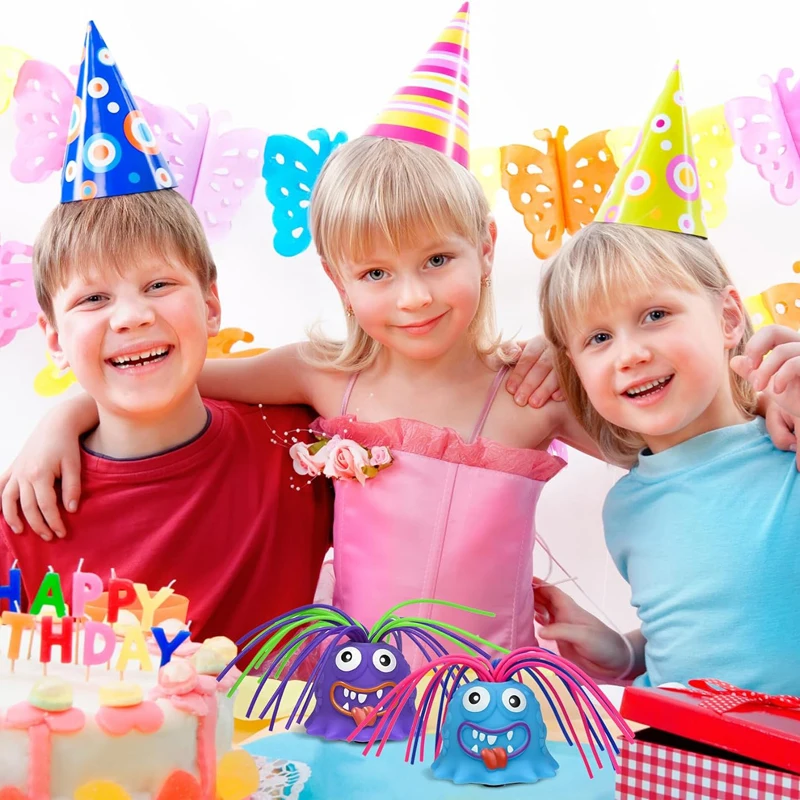 2024 New Decompression Toys Kids Party Gift Monster Shape Squeeze Scream Christmas Toys With Pulling Hair Monster With Candy