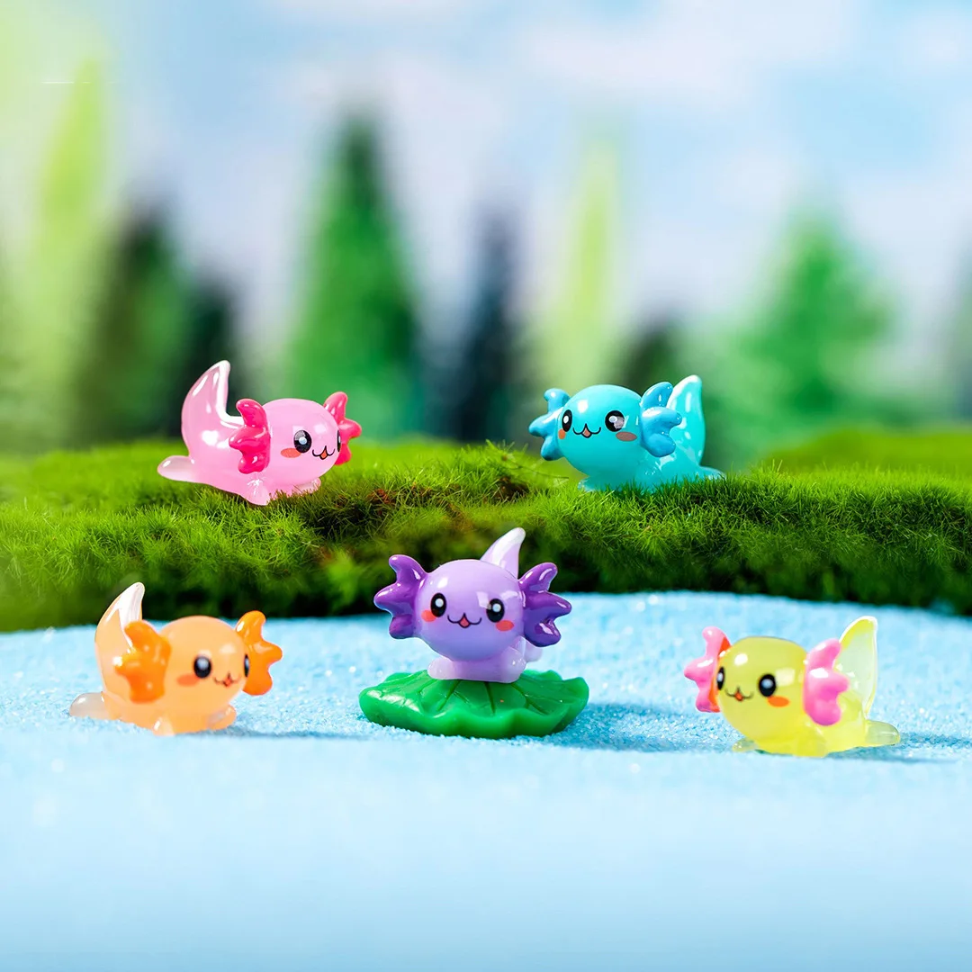 Cartoon Miniature Figurines Cute Resin Multi Color Axolotl Fish Multi Animal Keychain Toy Model for Fish Tank Aquarium Decor