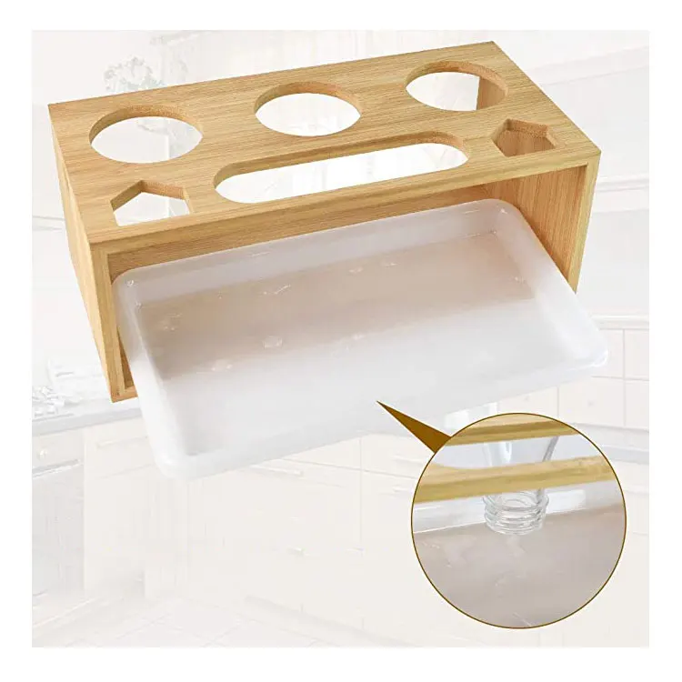 
Bamboo bottle drying rack with bamboo drip tray for water drip pan 
