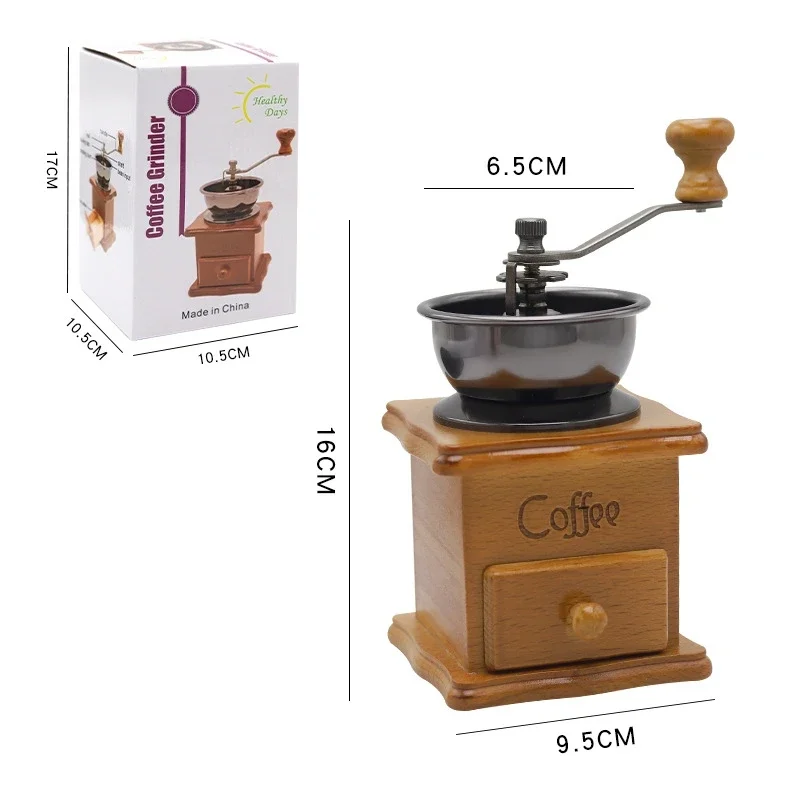 Portable Kitchen Manual Solid Wood Vintage Classic Ceramic Core Hand Roll Coffee Powder Bean Grain Spice